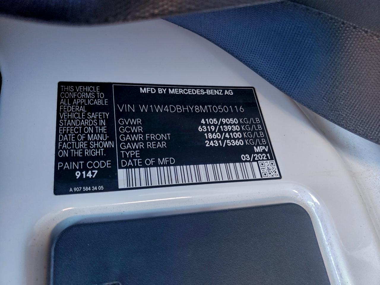 2021 Merz Sprinter C VIN: W1W4DBHY8MT050116 Lot: 93723715