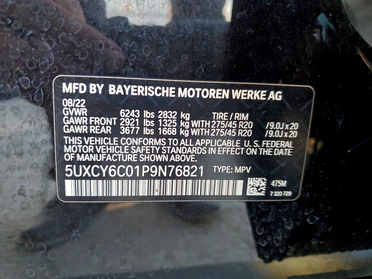 5UXCY6C01P9N76821 2023 BMW X6 xDrive40I