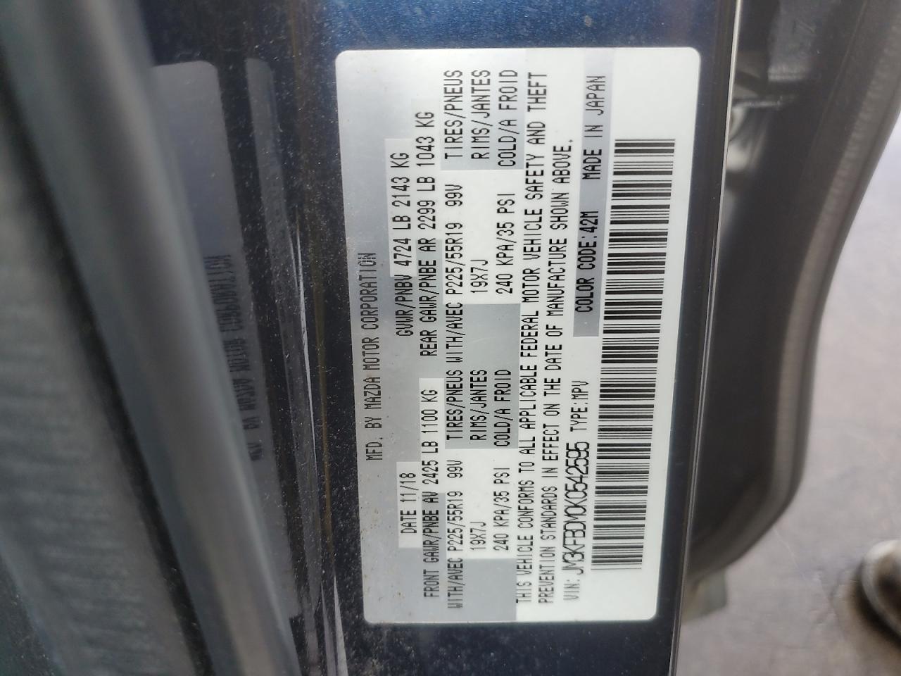 2019 Mazda Cx-5 Grand Touring VIN: JM3KFBDM0K0542595 Lot: 90741245