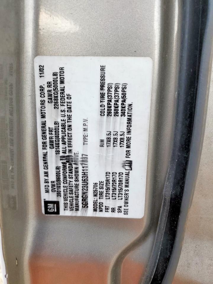 2003 Hummer H2 VIN: 5GRGN23U63H117337 Lot: 93457205