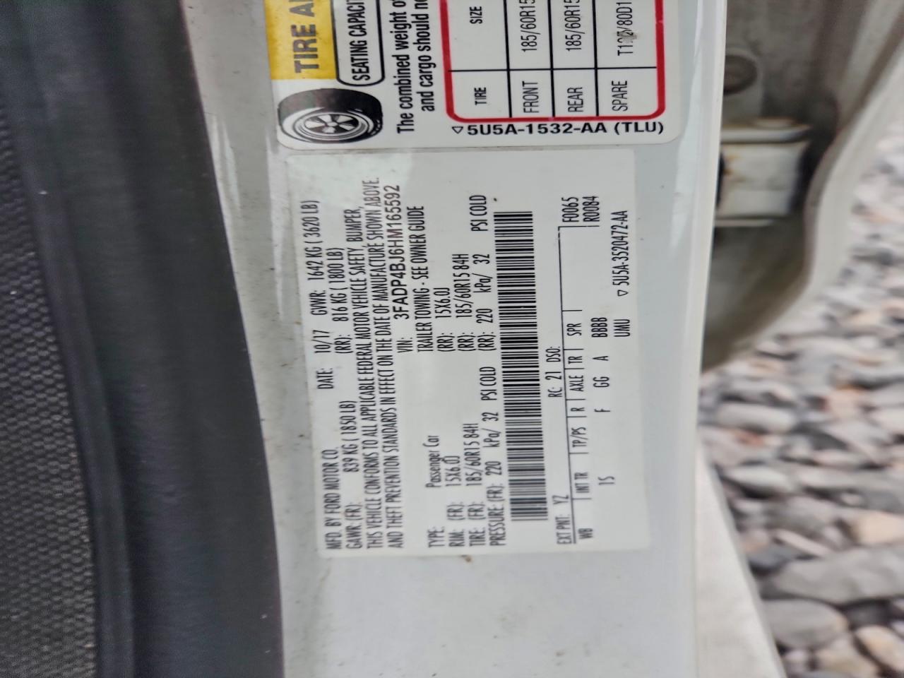 2017 Ford Fiesta Se VIN: 3FADP4BJ6HM165592 Lot: 94354195