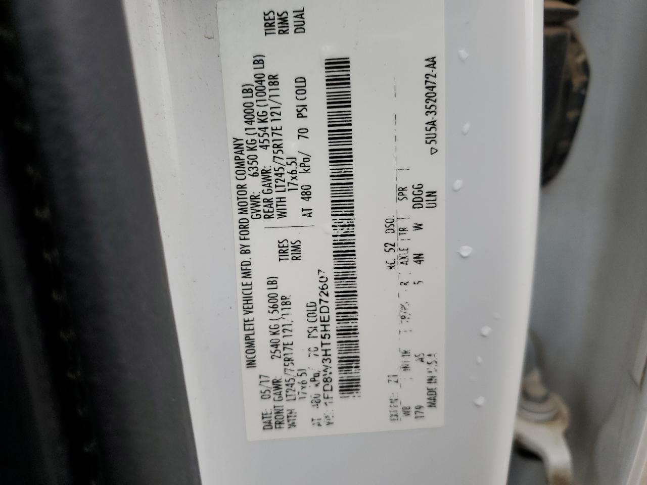 2017 Ford F350 Super Duty VIN: 1FD8W3HT5HED72607 Lot: 91273385