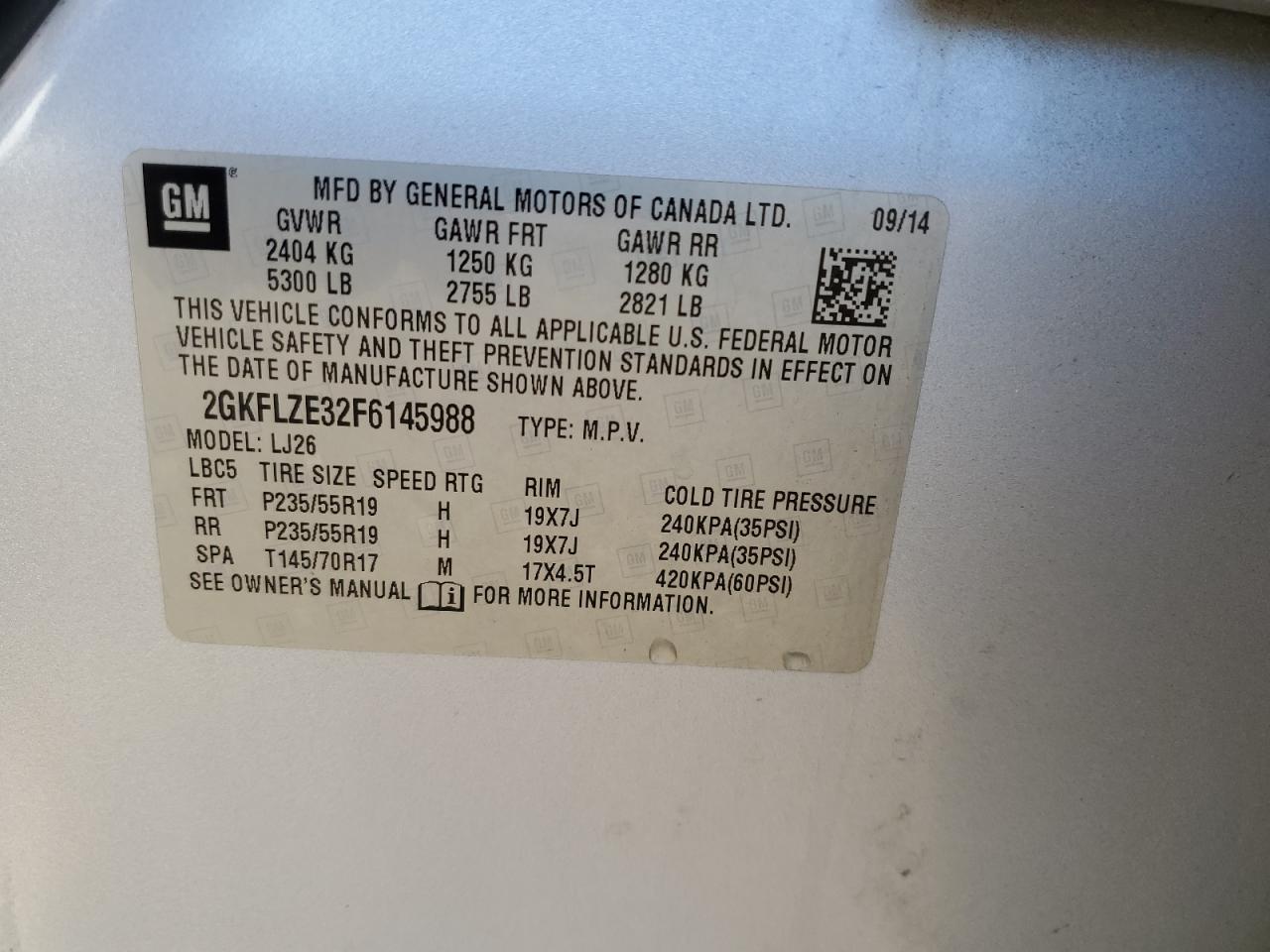 2015 GMC Terrain Denali VIN: 2GKFLZE32F6145988 Lot: 91992595