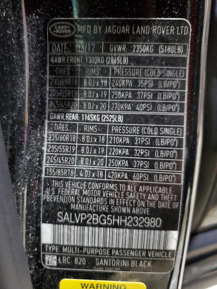 2017 Land Rover Range Rover Evoque Se VIN: SALVP2BG5HH232980 Lot: 92121755