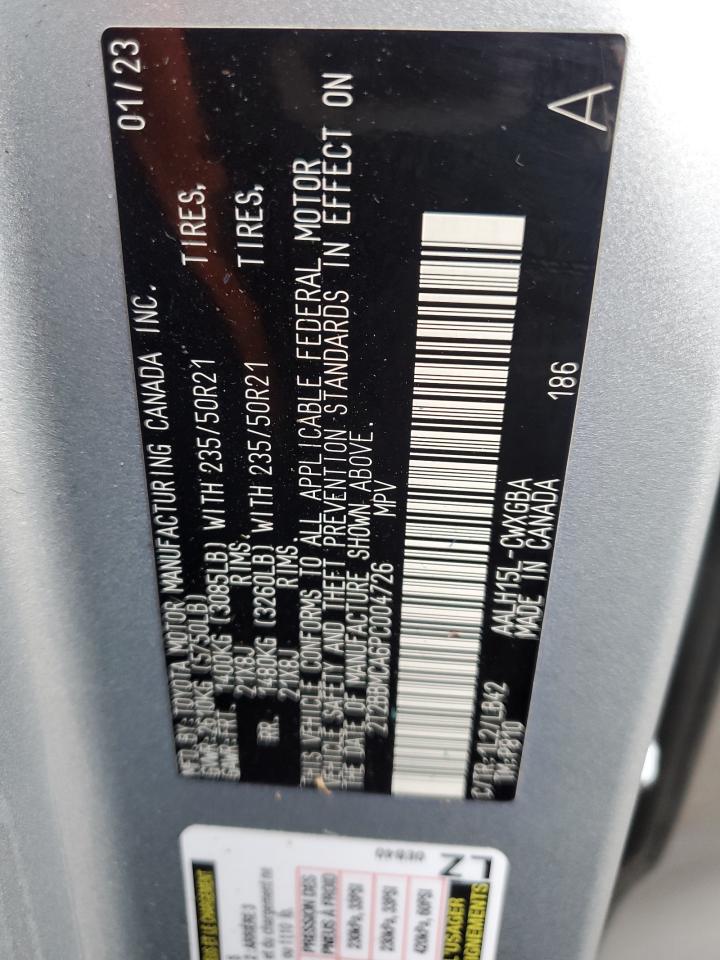 2023 Lexus Rx 350H Base VIN: 2T2BBMCA6PC004726 Lot: 93649055