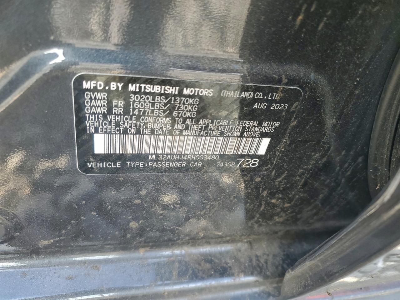 2024 Mitsubishi Mirage Es VIN: ML32AUHJ4RH003480 Lot: 94160335