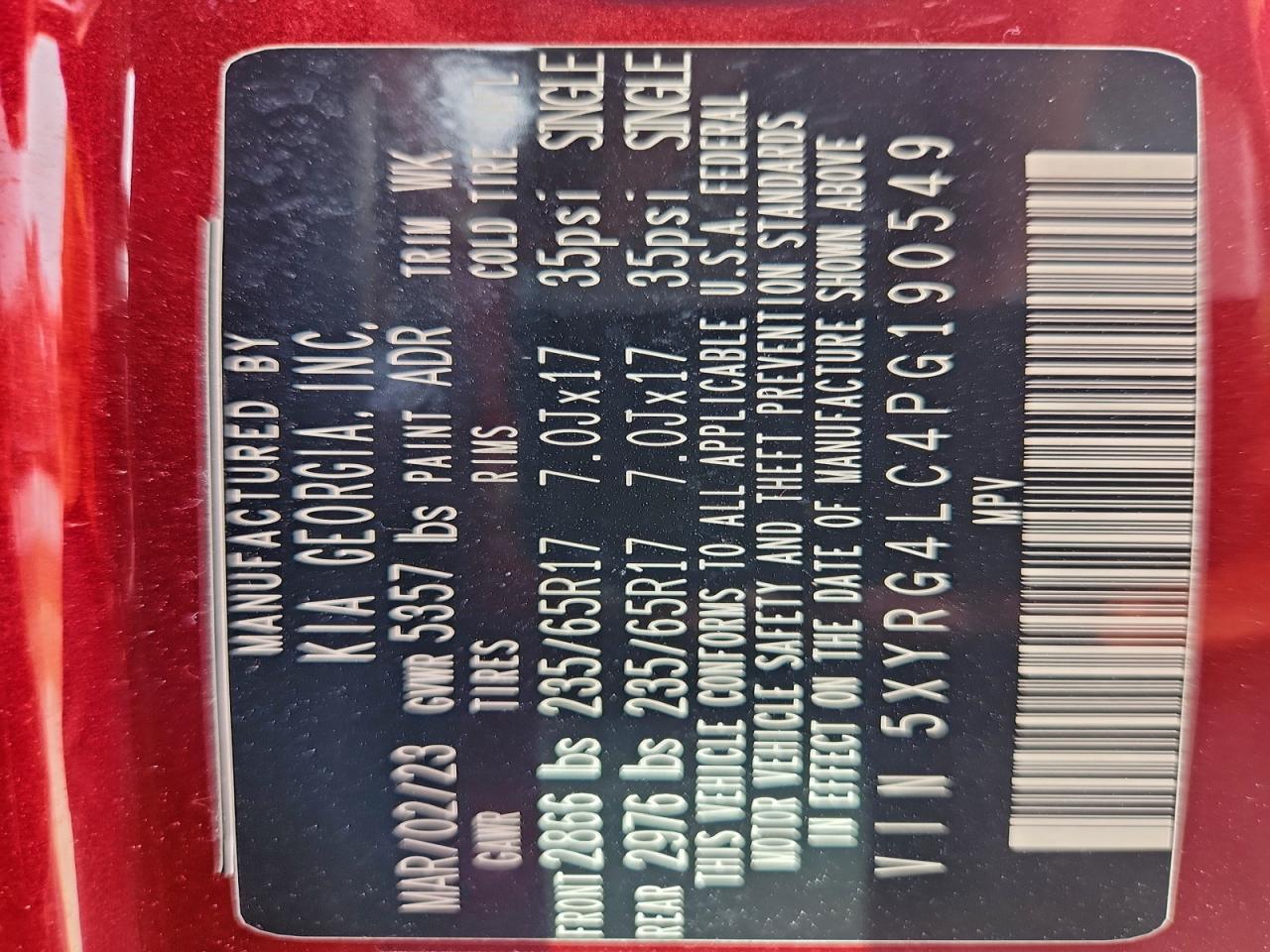 2023 Kia Sorento Lx VIN: 5XYRG4LC4PG190549 Lot: 94177285