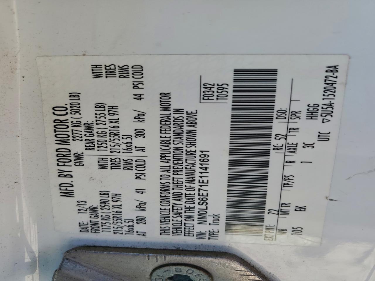 2014 Ford Transit Connect Xl VIN: NM0LS6E71E1141691 Lot: 94670555