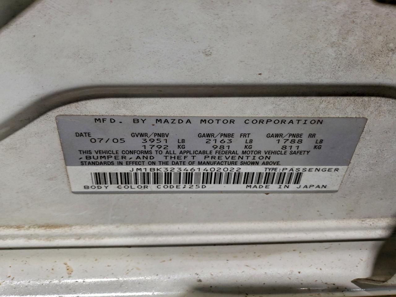 2006 Mazda 3 S VIN: JM1BK323461402022 Lot: 94030785