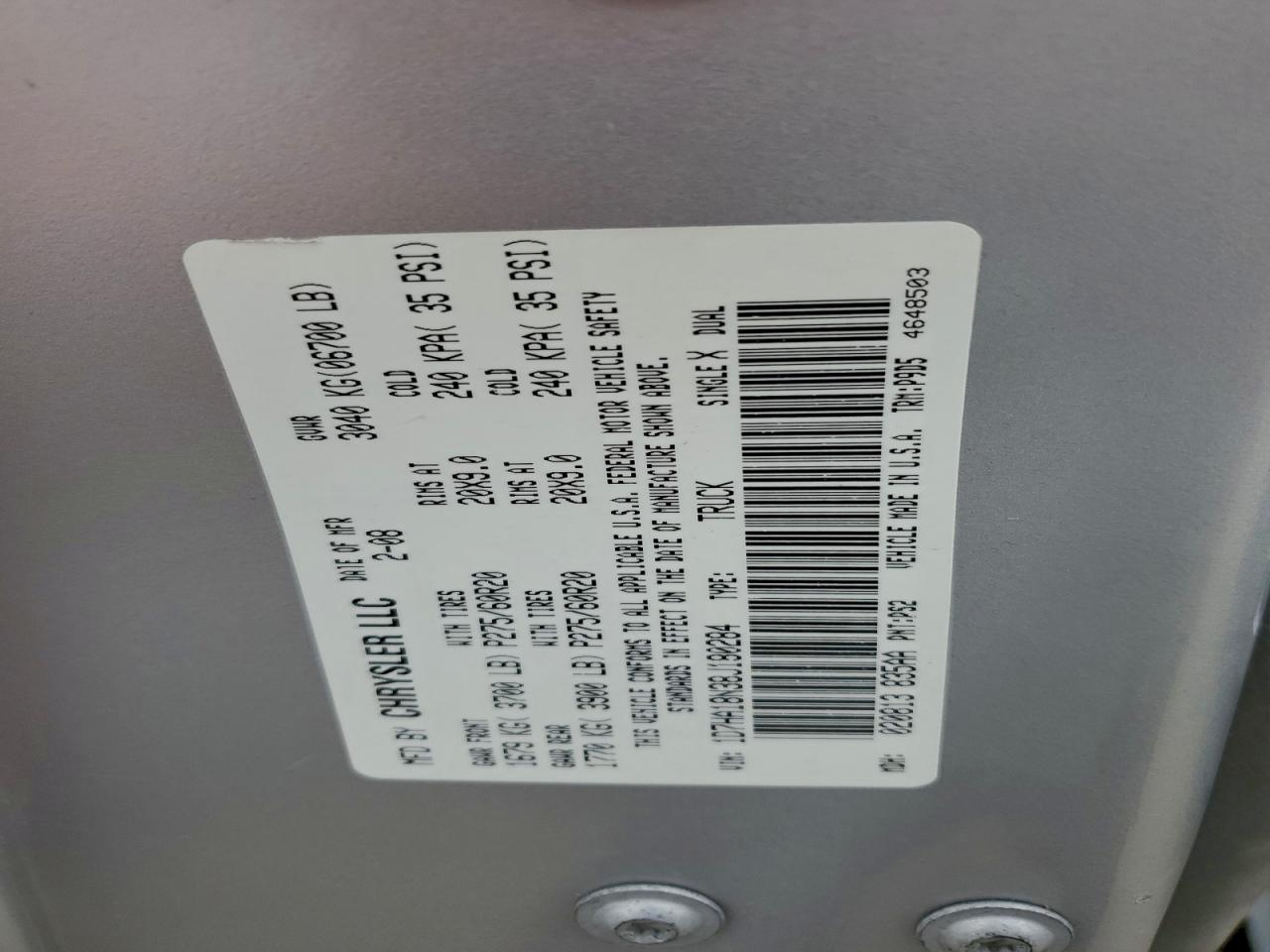 2008 Dodge Ram 1500 St VIN: 1D7HA18N38J180284 Lot: 94799065