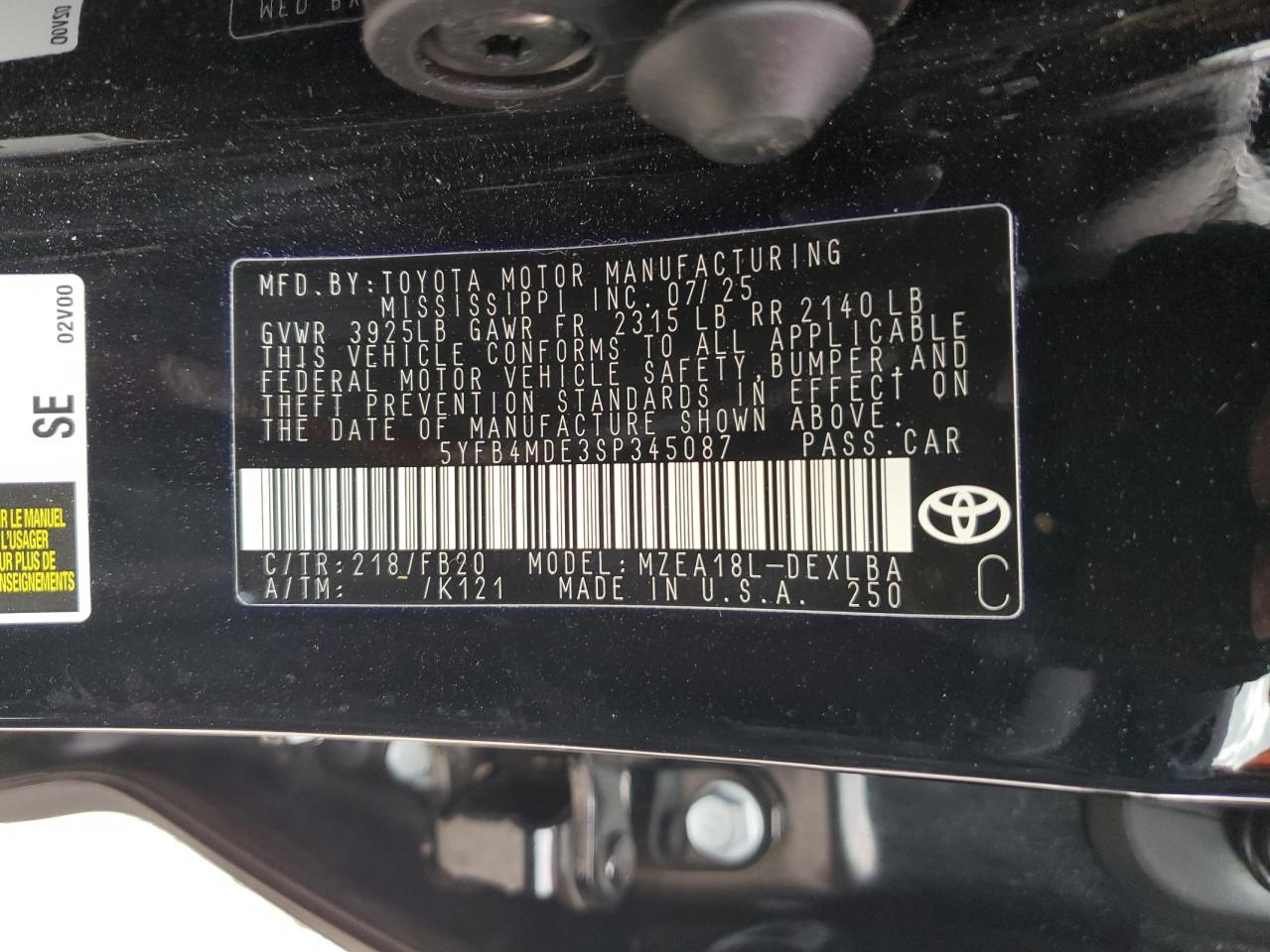 2025 Toyota Corolla Le VIN: 5YFB4MDE3SP345087 Lot: 93090655