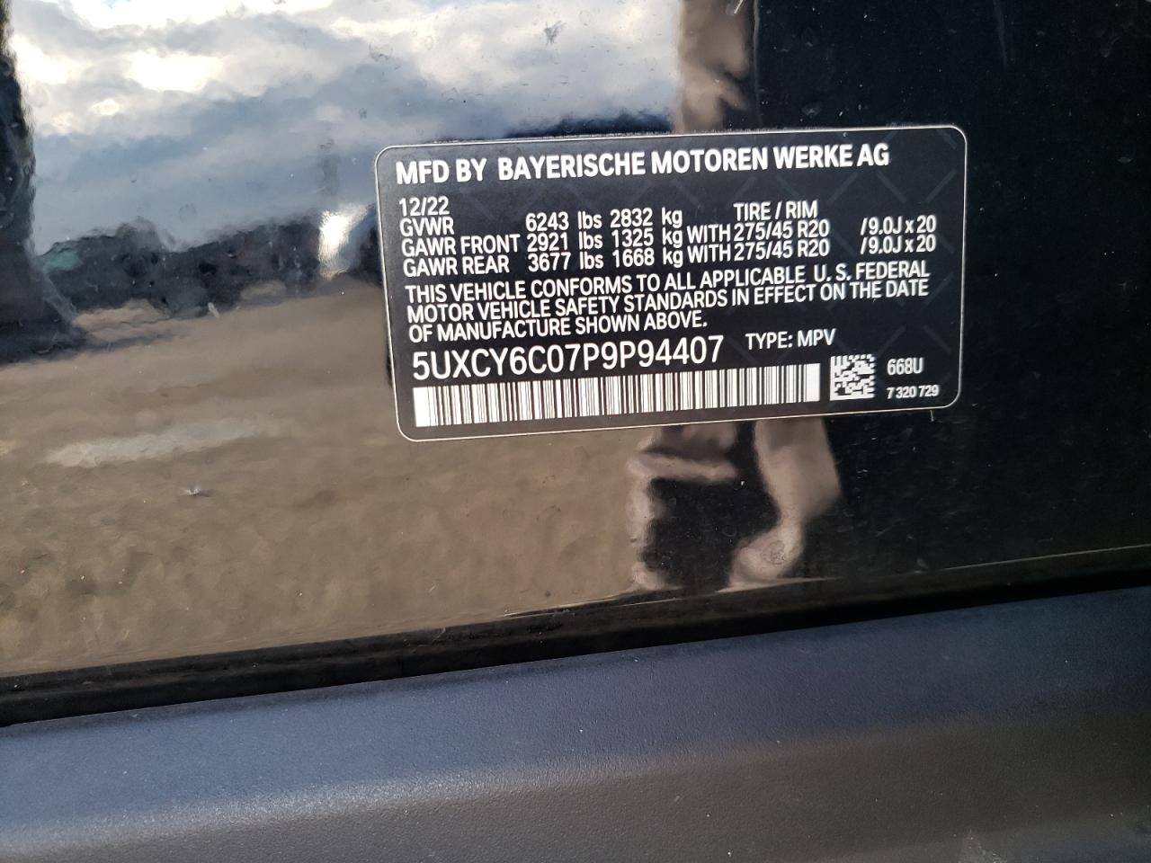 2023 BMW X6 xDrive40I VIN: 5UXCY6C07P9P94407 Lot: 92261015