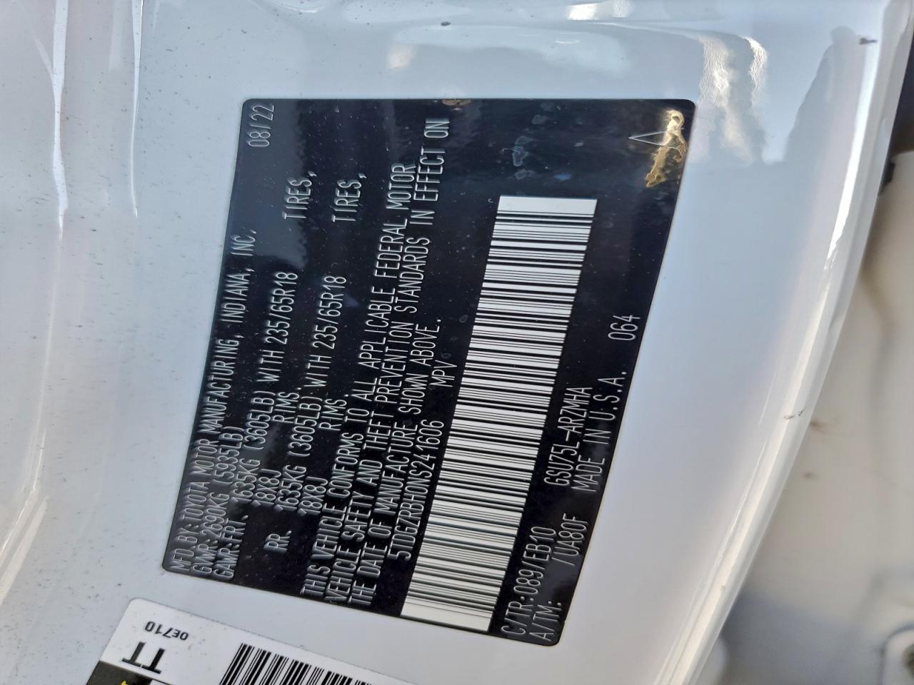 2022 Toyota Highlander Xle VIN: 5TDGZRBH0NS241606 Lot: 94458015