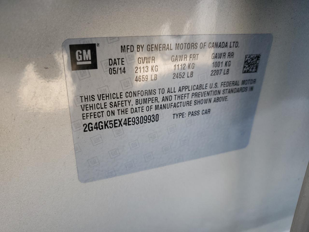 2014 Buick Regal VIN: 2G4GK5EX4E9309930 Lot: 93049575