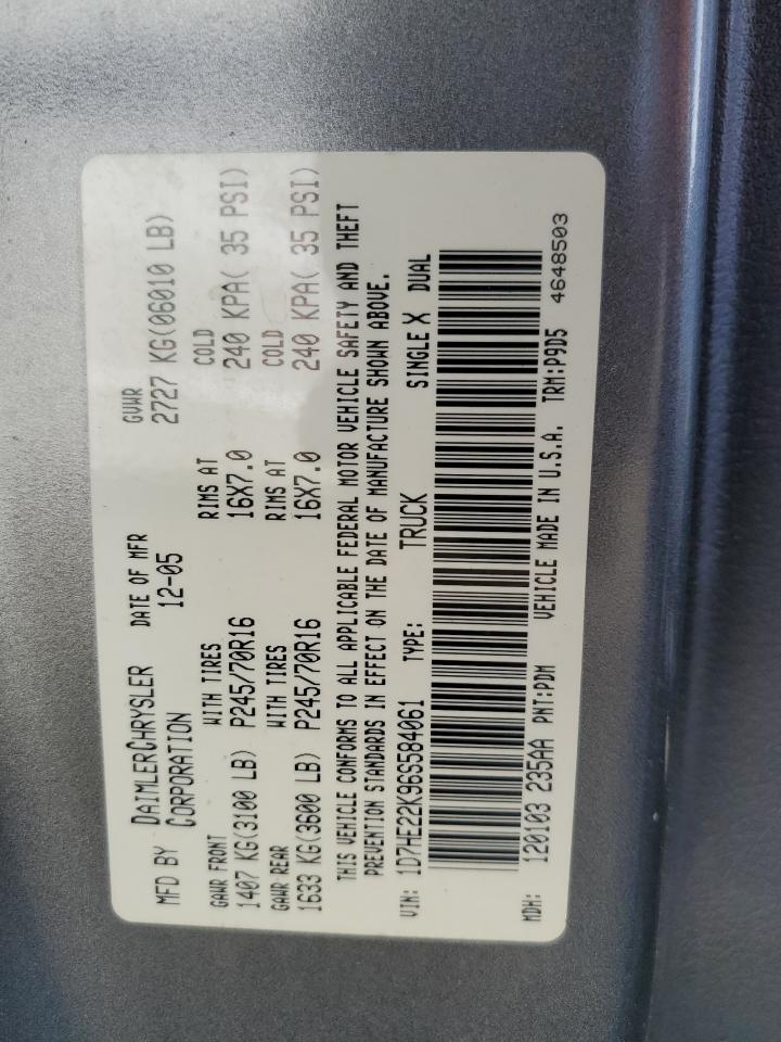 2006 Dodge Dakota St VIN: 1D7HE22K96S584061 Lot: 91965665