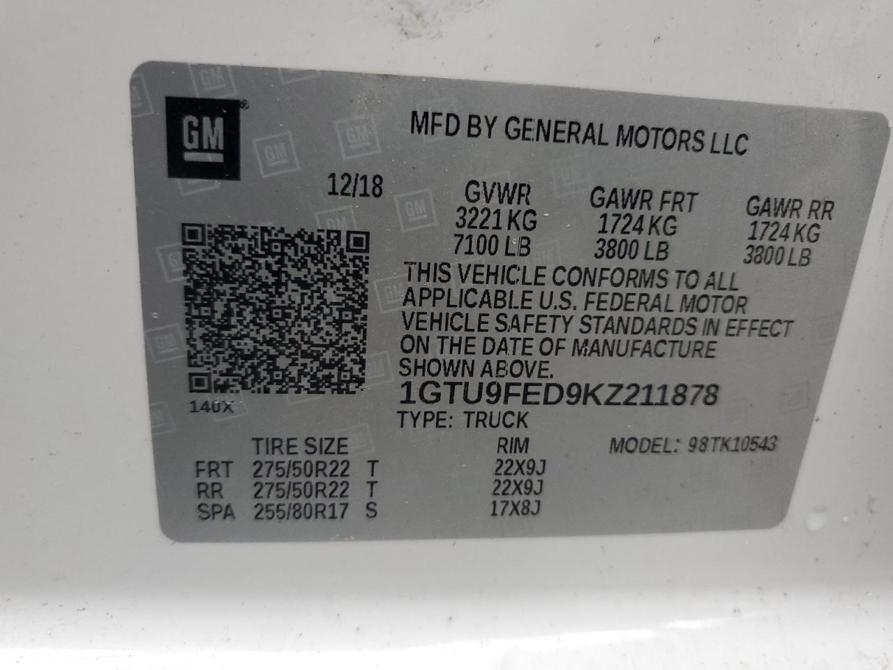 2019 GMC Sierra K1500 Denali VIN: 1GTU9FED9KZ211878 Lot: 91678815