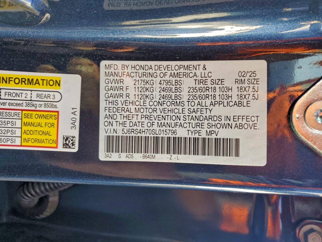 2025 Honda Cr-V Exl VIN: 5J6RS4H70SL015796 Lot: 91789835