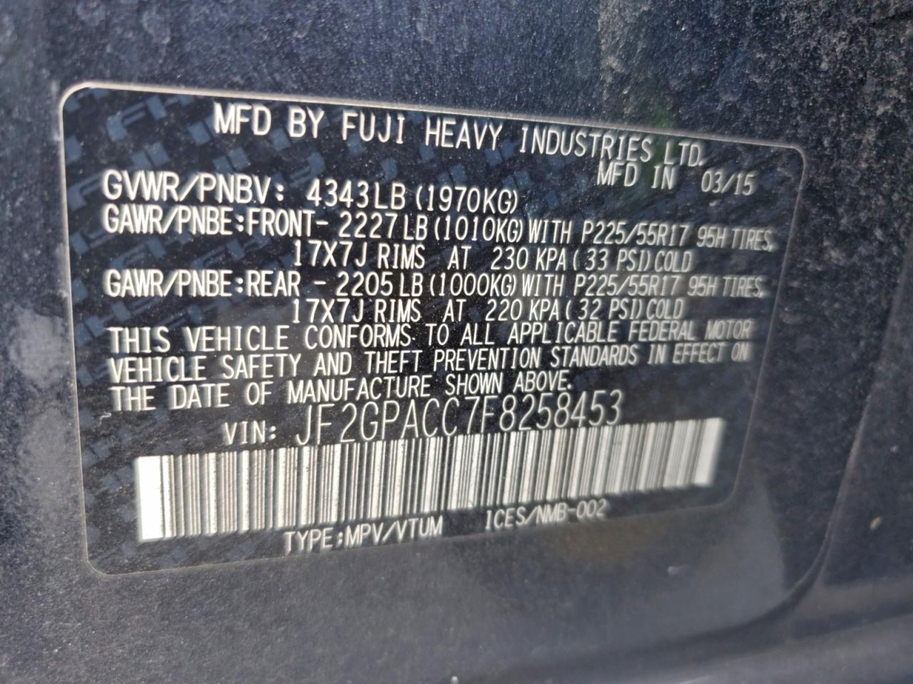 2015 Subaru Xv Crosstrek 2.0 Premium VIN: JF2GPACC7F8258453 Lot: 94180685