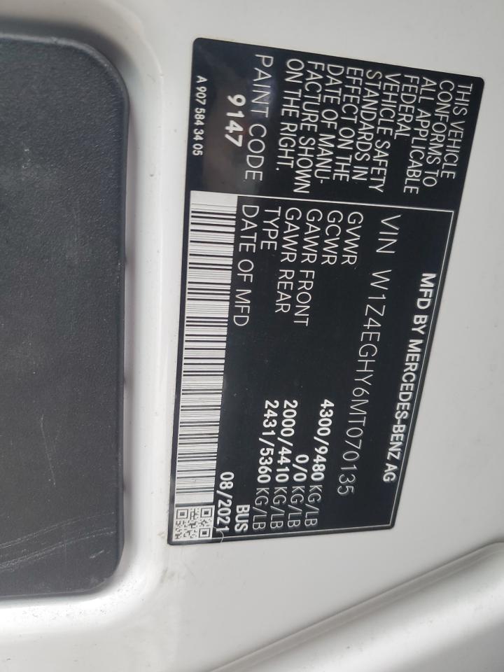 2021 Mercedes-Benz Sprinter 2500 VIN: W1Z4EGHY6MT070135 Lot: 93490475