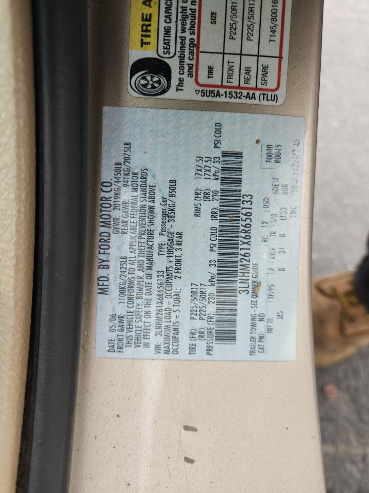 2006 Lincoln Zephyr VIN: 3LNHM261X6R656133 Lot: 90427335