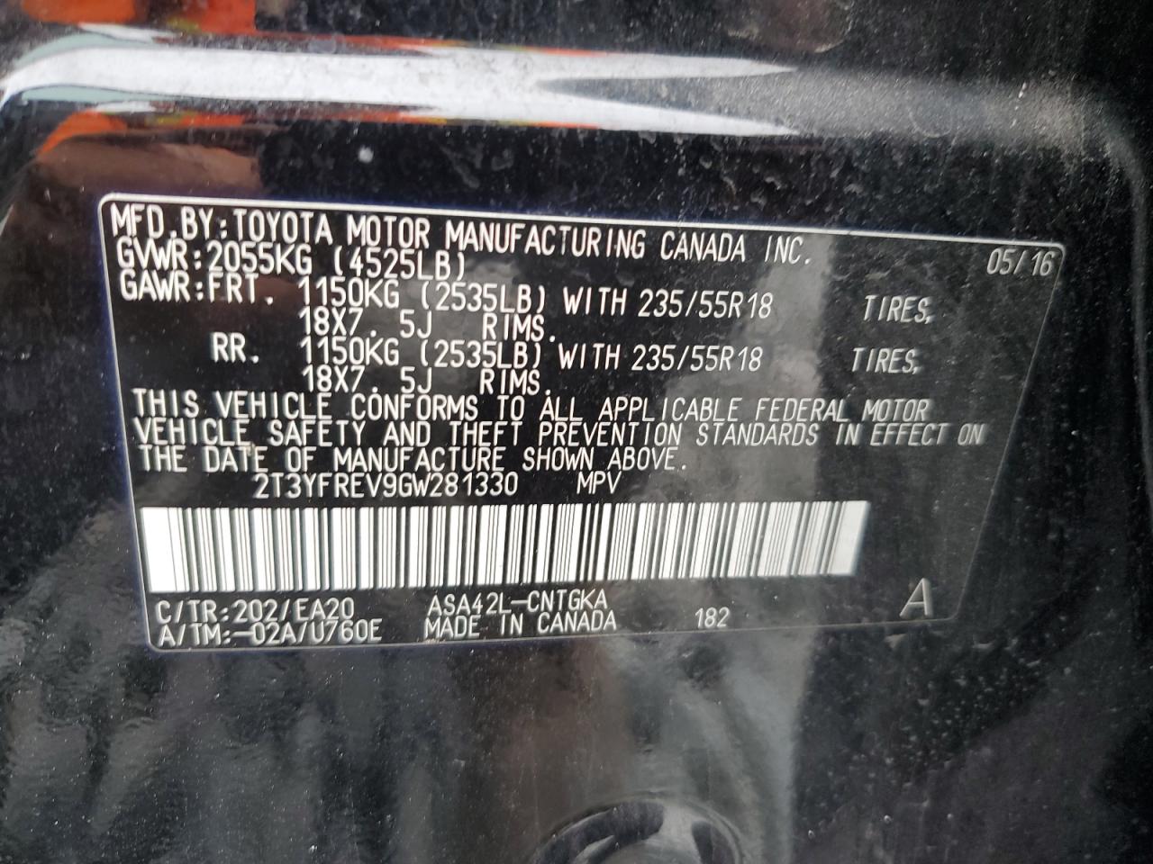 2016 Toyota Rav4 Limited VIN: 2T3YFREV9GW281330 Lot: 91646985