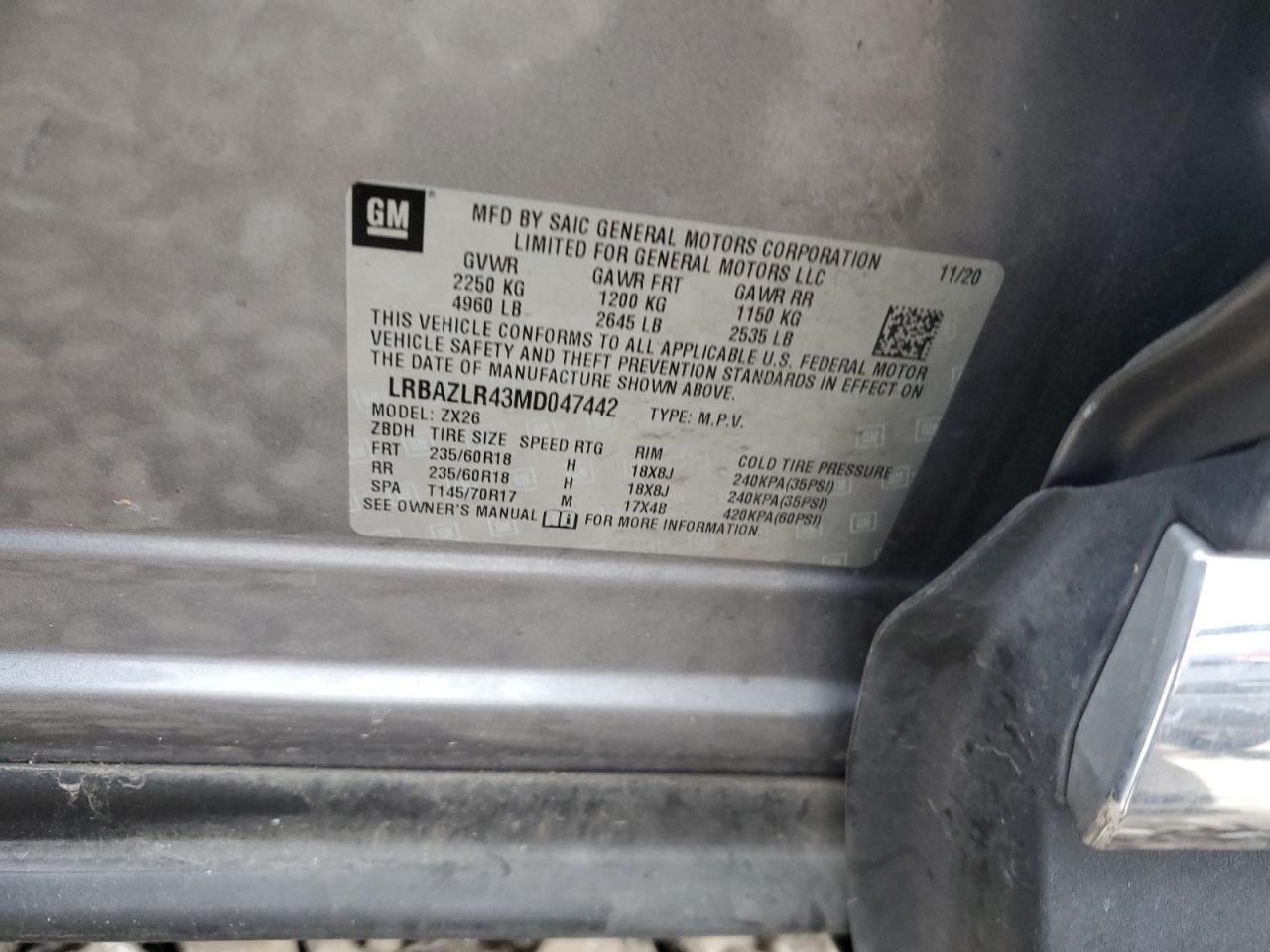 2021 Buick Envision Preferred VIN: LRBAZLR43MD047442 Lot: 93957355