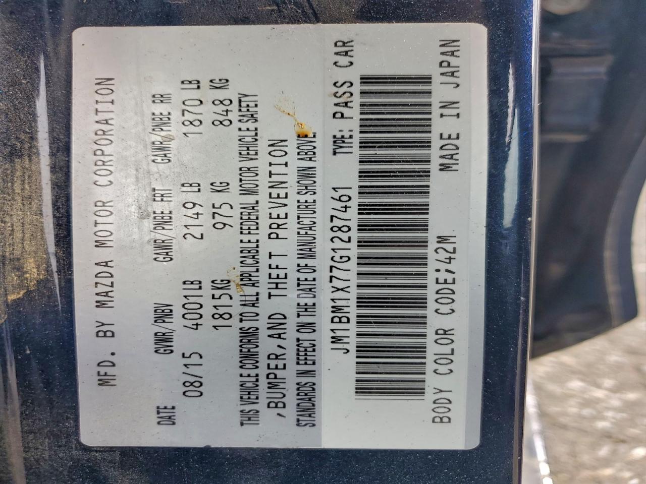 2016 Mazda 3 Grand Touring VIN: JM1BM1X77G1287461 Lot: 92736495