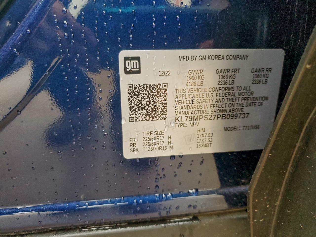 2023 Chevrolet Trailblazer Lt VIN: KL79MPS27PB099737 Lot: 93939635