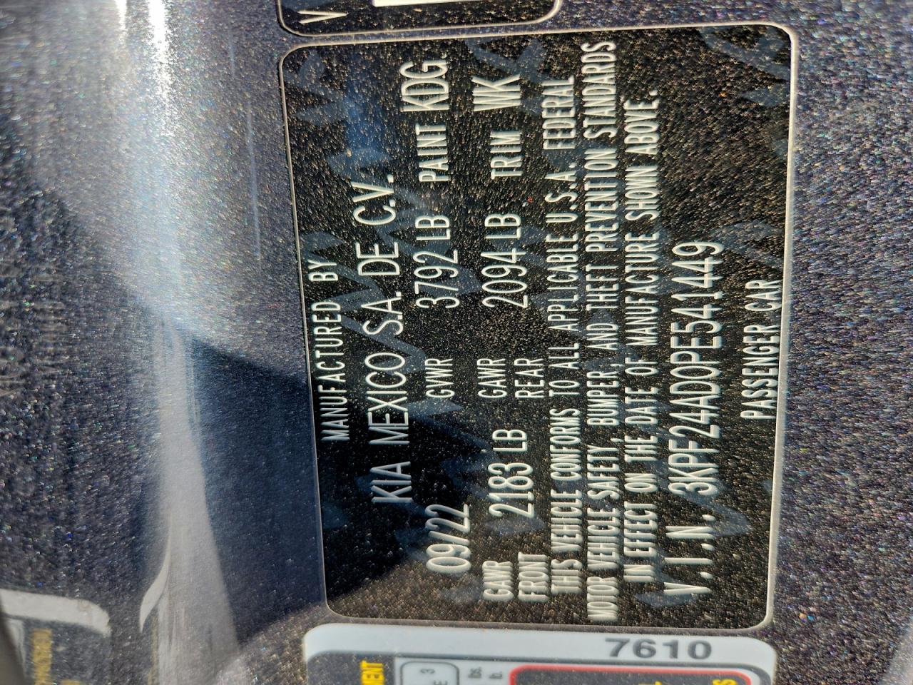 2023 Kia Forte Lx VIN: 3KPF24AD0PE541449 Lot: 93970225