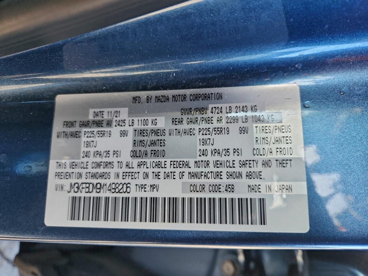 2021 Mazda Cx-5 Grand Touring VIN: JM3KFBDM9M1498206 Lot: 94306545