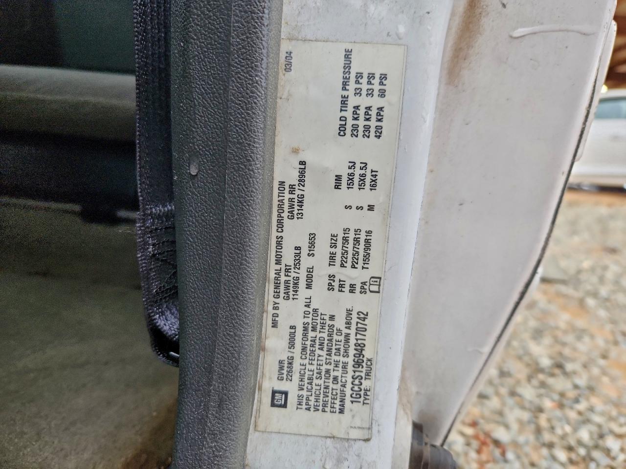 2004 Chevrolet Colorado VIN: 1GCCS196948170742 Lot: 94495235