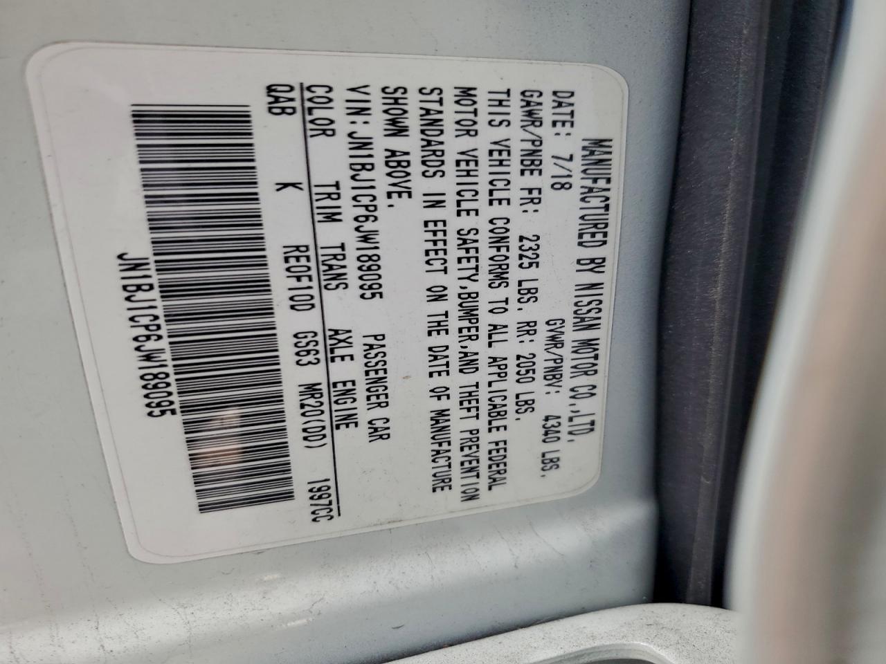 2018 Nissan Rogue Sport S VIN: JN1BJ1CP6JW189095 Lot: 94780115