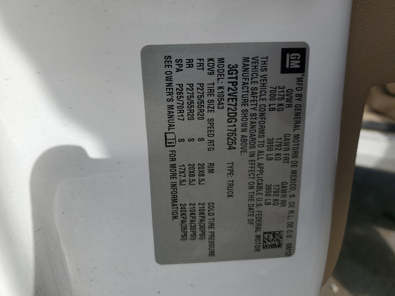 2013 GMC Sierra K1500 Sle VIN: 3GTP2VE72DG176254 Lot: 91875725