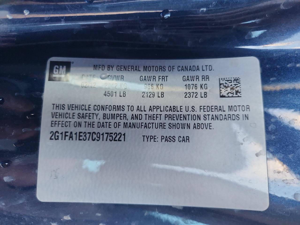 2012 Chevrolet Camaro Ls VIN: 2G1FA1E37C9175221 Lot: 93260345