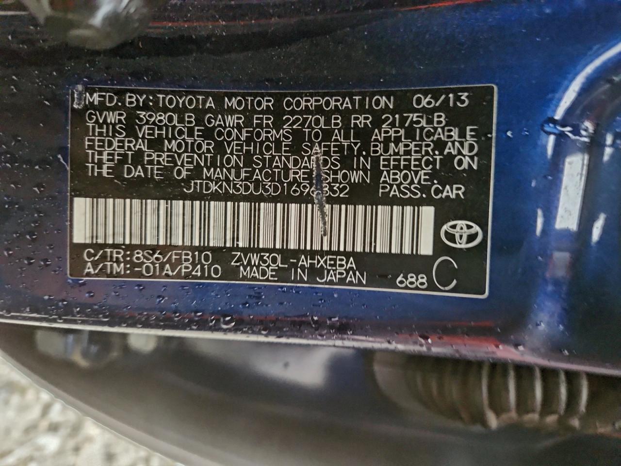 2013 Toyota Prius VIN: JTDKN3DU3D1696832 Lot: 94080755