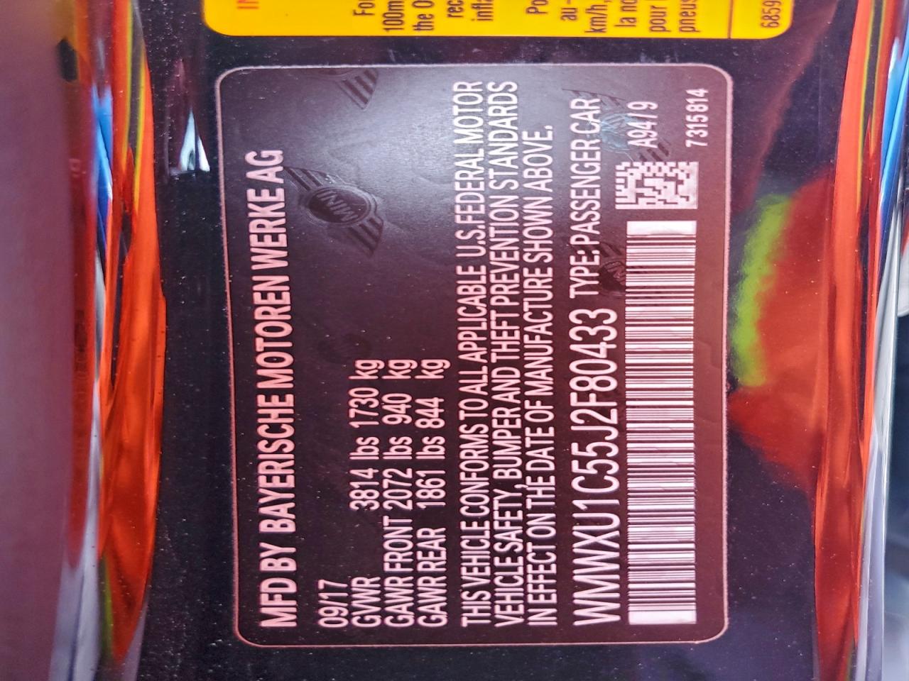 2018 Mini Cooper VIN: WMWXU1C55J2F80433 Lot: 93617875