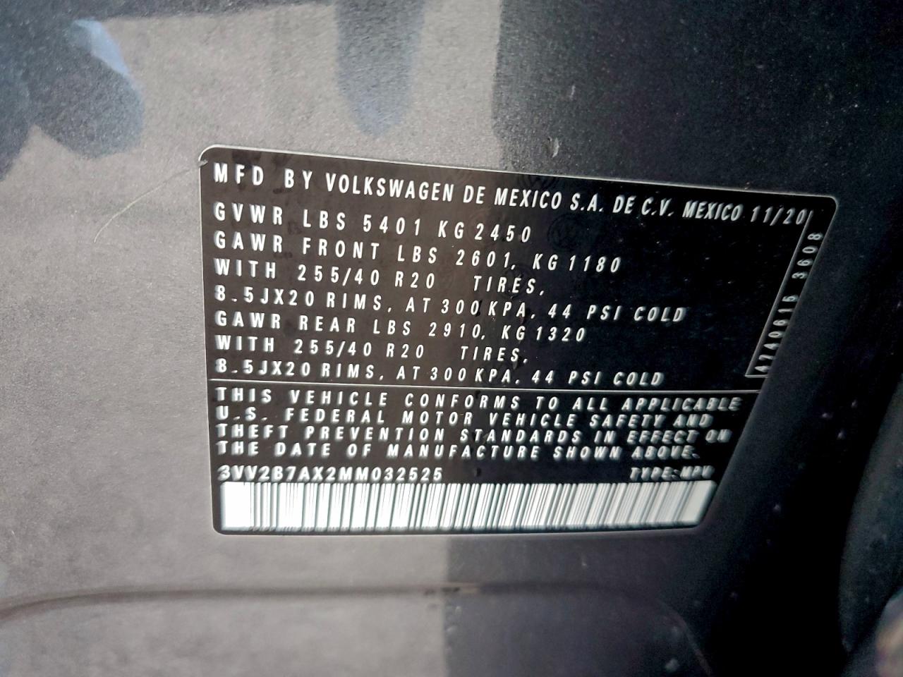 2021 Volkswagen Tiguan Se VIN: 3VV2B7AX2MM032525 Lot: 94230655