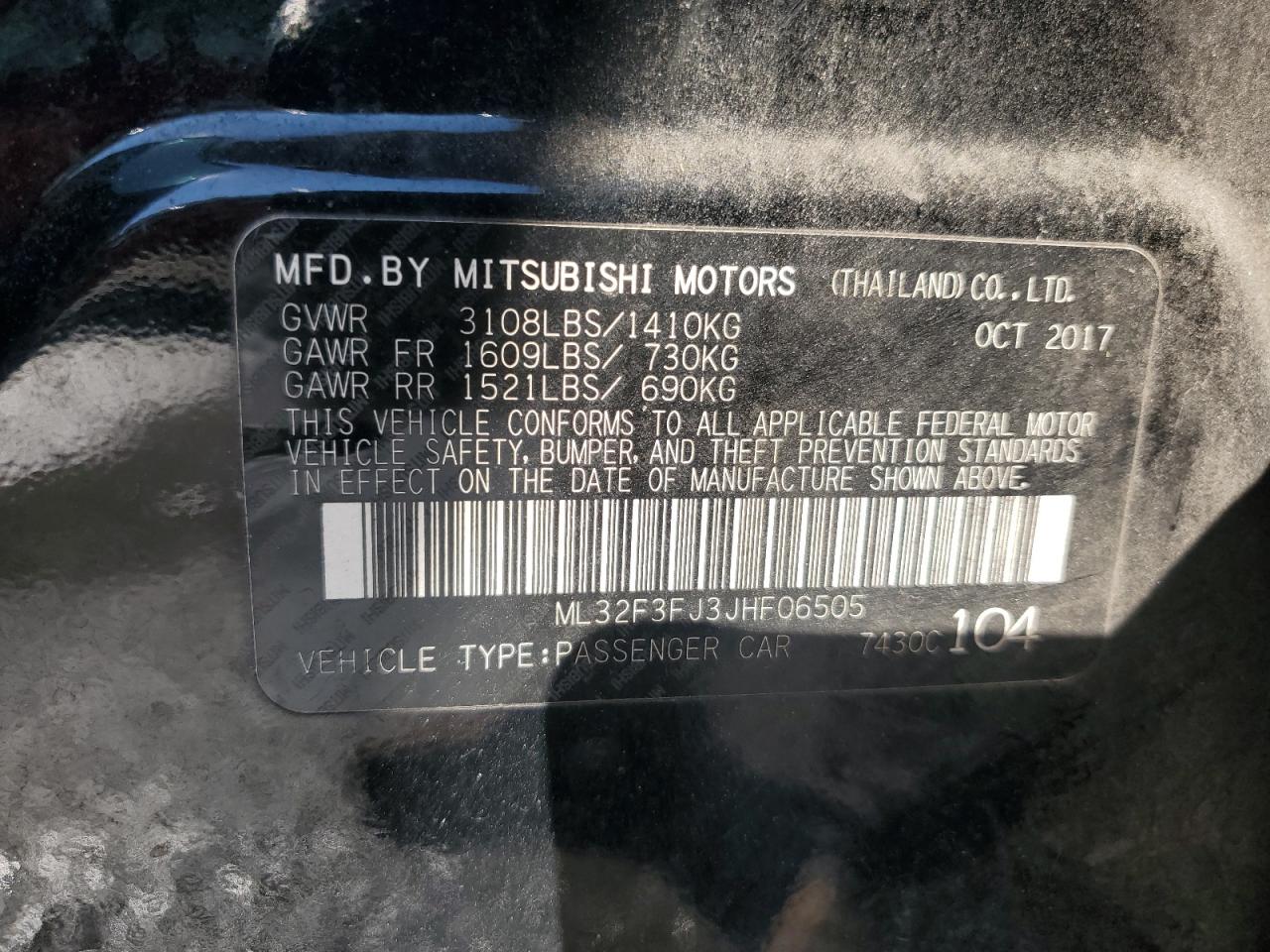 2018 Mitsubishi Mirage G4 Es VIN: ML32F3FJ3JHF06505 Lot: 91215535