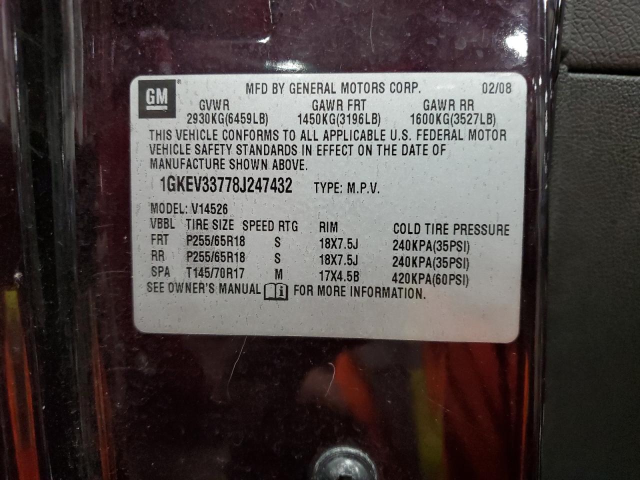 2008 GMC Acadia Slt-2 VIN: 1GKEV33778J247432 Lot: 91422785