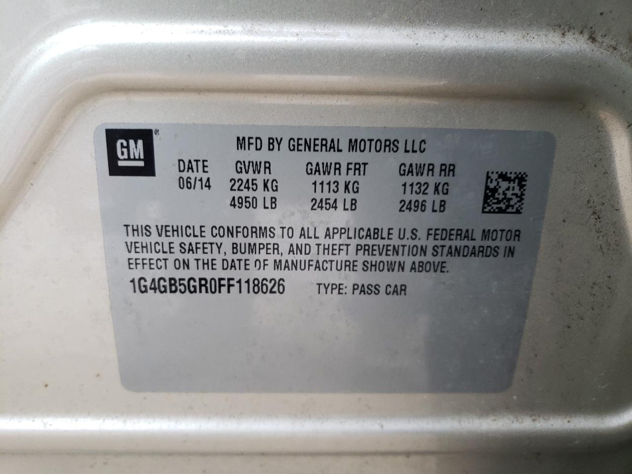 2015 Buick Lacrosse VIN: 1G4GB5GR0FF118626 Lot: 93414305