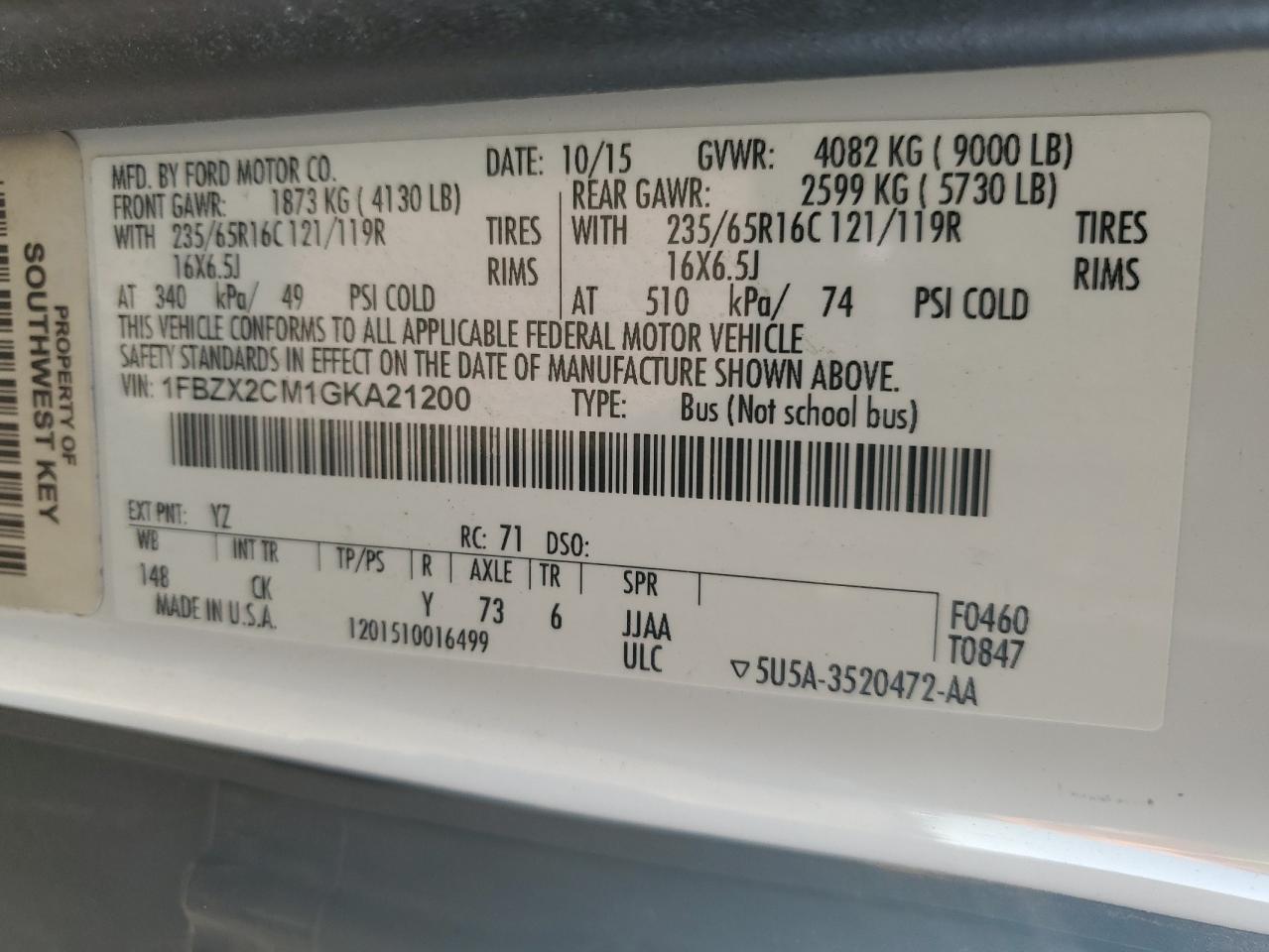 2016 Ford Transit T-350 VIN: 1FBZX2CM1GKA21200 Lot: 91263425