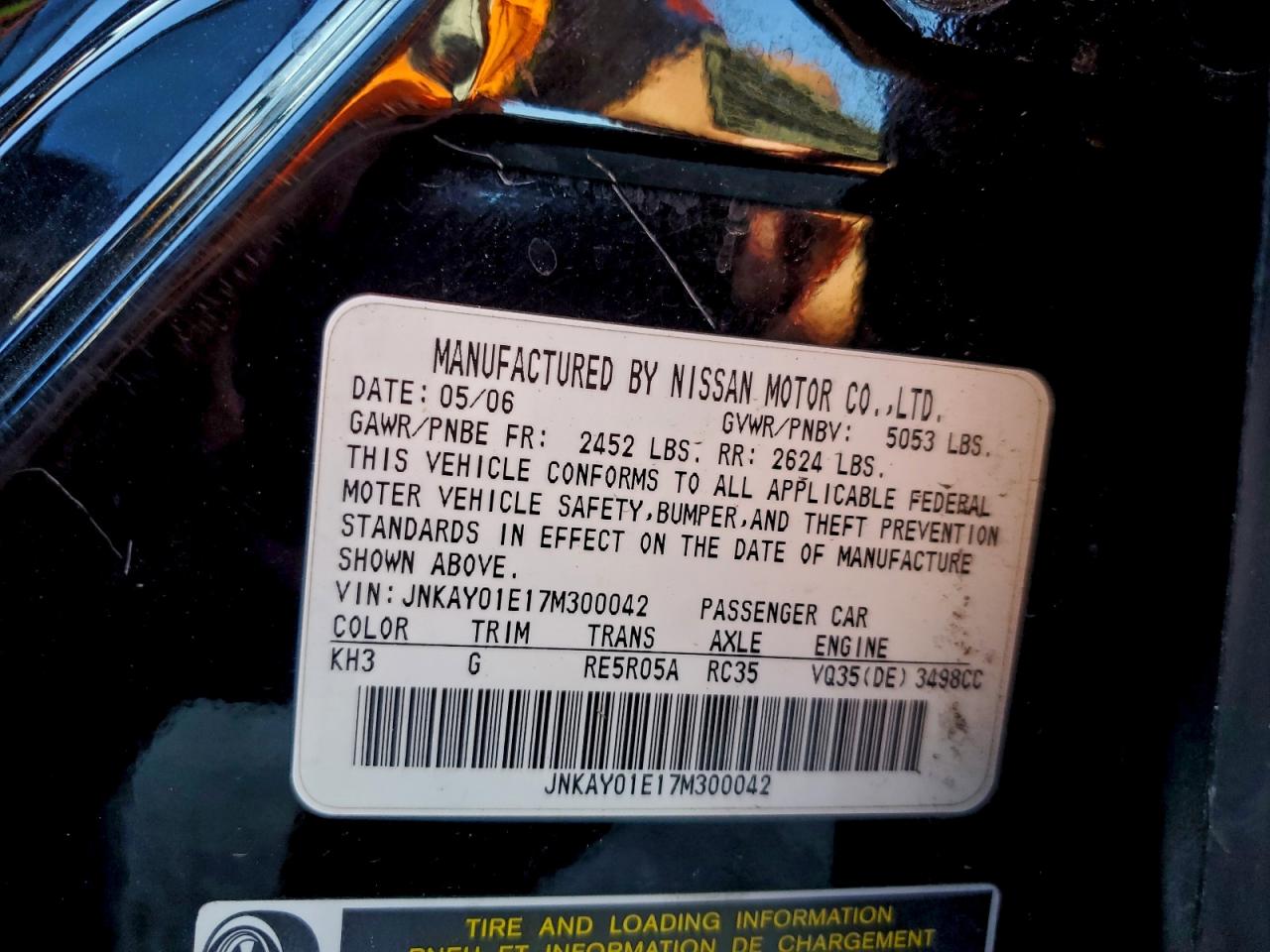 2007 Infiniti M35 Base VIN: JNKAY01E17M300042 Lot: 94386975