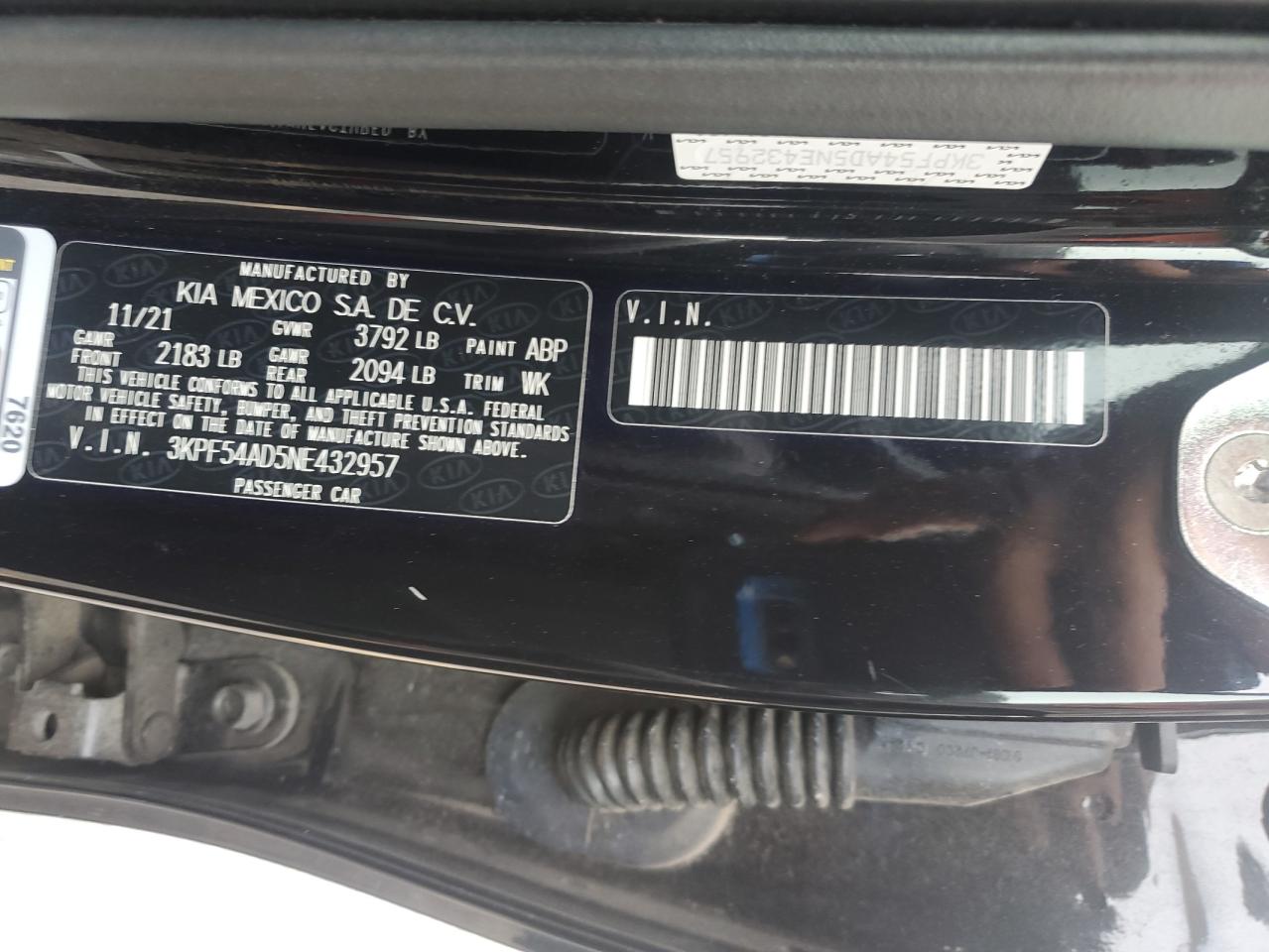 2022 Kia Forte Gt Line VIN: 3KPF54AD5NE432957 Lot: 93254315