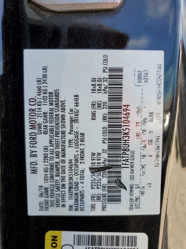 2019 Ford Mustang VIN: 1FATP8UH3K5104694 Lot: 92385185