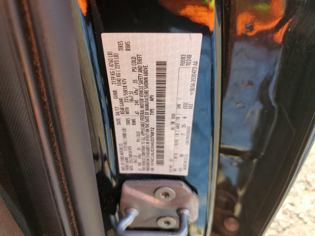 2017 Ford Escape Titanium VIN: 1FMCU9JDXHUD76812 Lot: 92005545