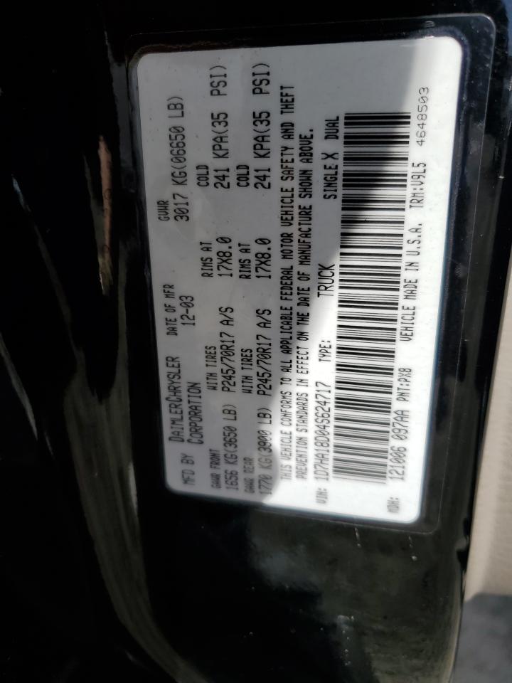 2004 Dodge Ram 1500 St VIN: 1D7HA18D04S624717 Lot: 91670255