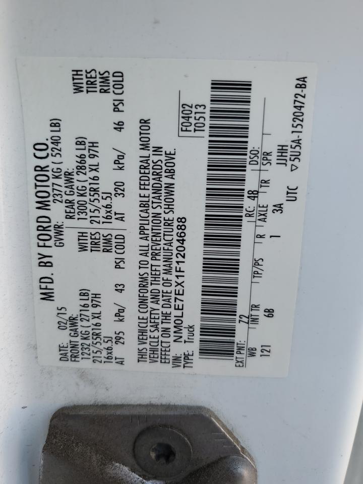 2015 Ford Transit Co Delivery Van VIN: NM0LE7EX1F1204688 Lot: 91592315