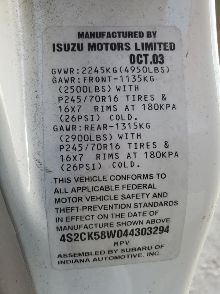 2004 Isuzu Rodeo S VIN: 4S2CK58W044303294 Lot: 93454025
