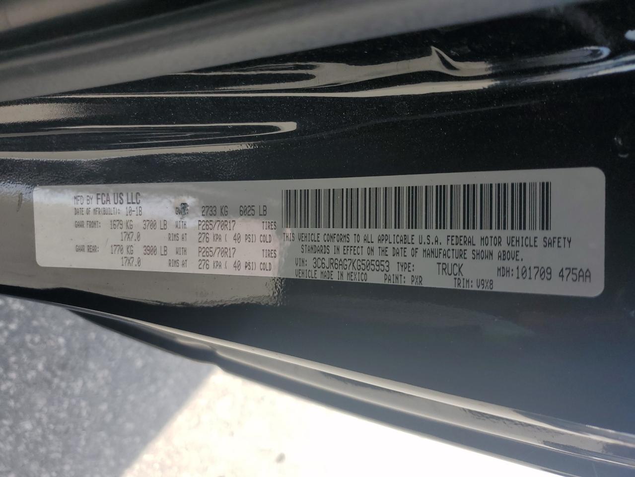 2019 Ram 1500 Classic Tradesman VIN: 3C6JR6AG7KG505953 Lot: 92668835