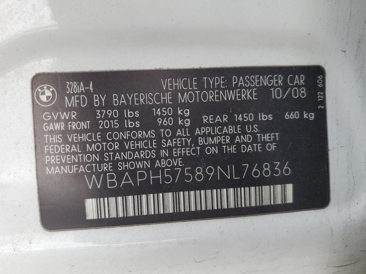 2009 BMW 328 I Sulev VIN: WBAPH57589NL76836 Lot: 92756885